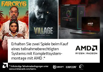 Erhalten Sie zwei Spiele beim Kauf eines teilnahmeberechtigten Systems mit Komplettsystemmontage mit AMD Ryzen&trade; Prozessor und AMD Radeon&trade; Grafikkarte.