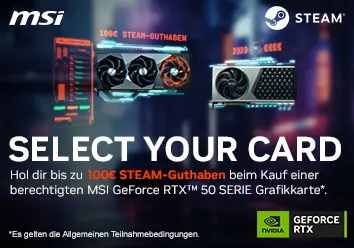 Hol dir bis zu 100€ Steam-Guthaben beim Kauf einer berechtigten MSI GeForce RTX 50 Serie Grafikkarte