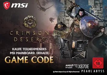Kaufe ein teilnehmendes MSI Mainboard und erhalte CRIMSON DESERT kostenlos.