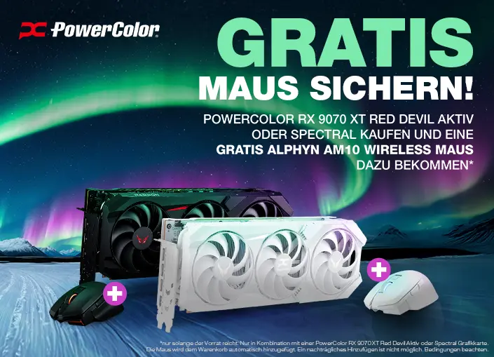 Gratis ALPHYN AM10 Wireless Maus sichern beim Kauf einer PowerColor Radeon RX 9070 XT Red Devil Aktiv oder Spectral