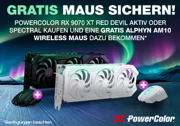 Gratis ALPHYN AM10 Wireless Maus sichern beim Kauf einer PowerColor Radeon RX 9070 XT Red Devil Aktiv oder Spectral
