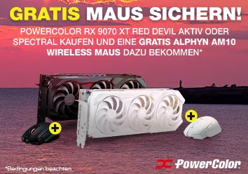 Gratis ALPHYN AM10 Wireless Maus sichern beim Kauf einer PowerColor Radeon RX 9070 XT Red Devil Aktiv oder Spectral
