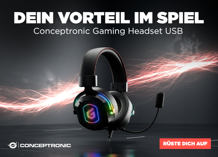 Conceptronic ATHAN 7.1 Gaming-Headset, schwarz, mit Over-Ear-Ohrmuscheln und RGB-Beleuchtung.