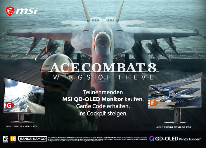 Sichere dir deinen ACE COMBAT 8: Wings of the Theve Game-Code beim Kauf eines teilnehmenden MSI QD-OLED-Gaming-Monitors!