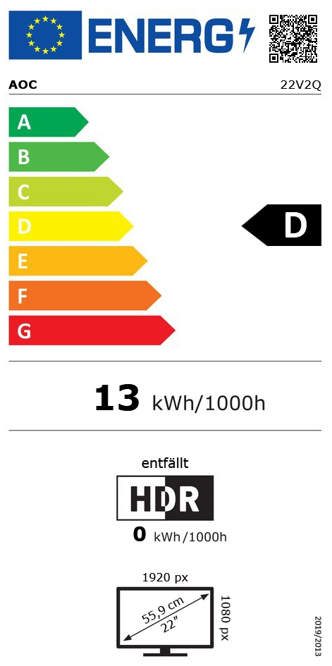 21,5" (54,61cm) AOC 22V2Q schwarz 1920x1080 1xHDMI /