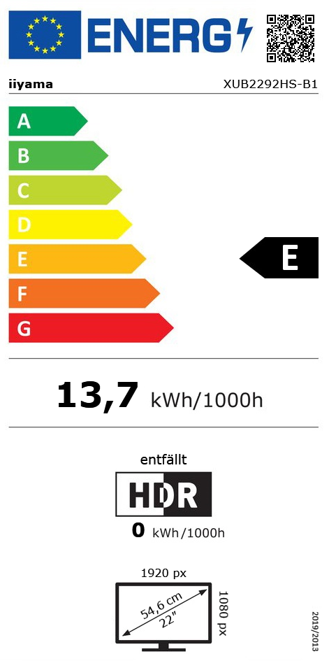 21,5" (54,61cm) iiyama ProLite XUB2292HS-B1 schwarz 1920x1080 1x