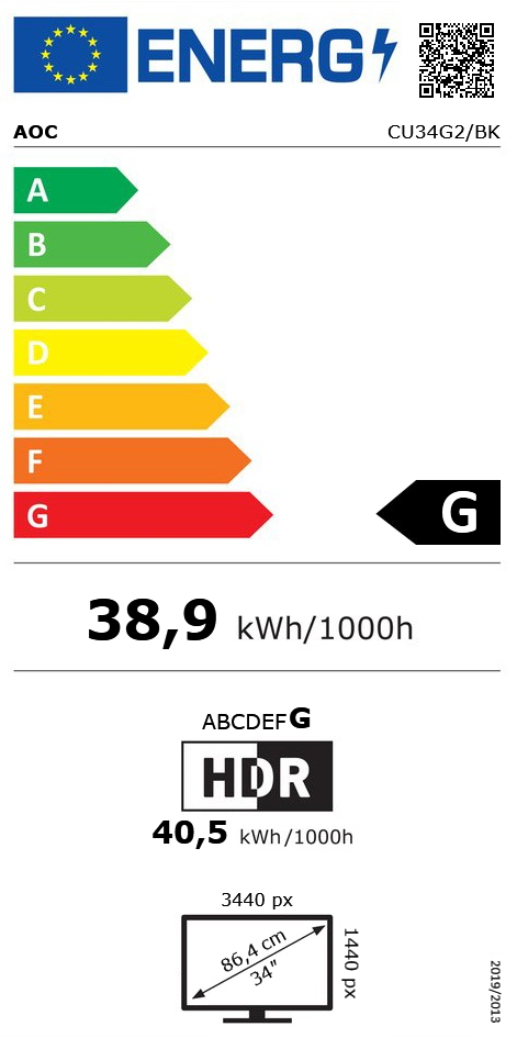 34" (86,36cm) AOC CU34G2/BK schwarz 3440x1440 1x DisplayPort 1.2