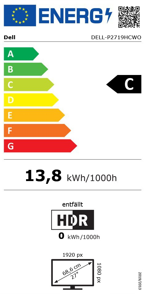 27" (68,58cm) Dell P2719HC schwarz 1920x1080 1x DisplayPort 1.2