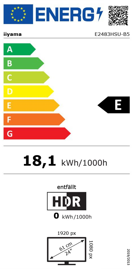 24" (60,96cm) iiyama ProLite E2483HSU-B5 schwarz 1920x1080 1x