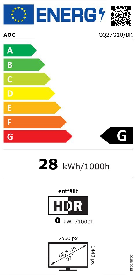 27" (68,58cm) AOC CQ27G2U/BK schwarz 2560x1440 1x DisplayPort