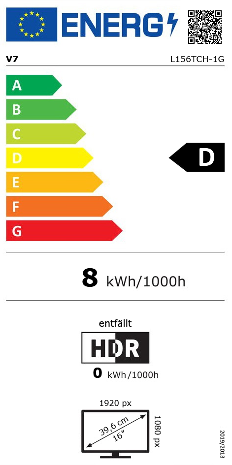 15,6" (39,62cm) V7 Videoseven L156TCH-1G schwarz/silber