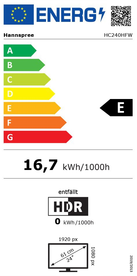 24" (60,96cm) Hannspree HC240HFW schwarz 1920x1080 1xHDMI 1.4 /