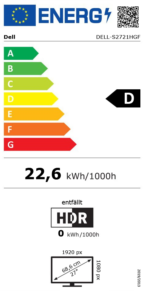 27" (68,58cm) Dell S2721HGF schwarz 1920x1080 1x DisplayPort 1.2