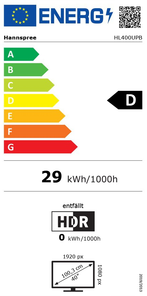 39.5" (100,33cm) Hannspree HL400UPB schwarz 1920x1080 2xHDMI 1.4