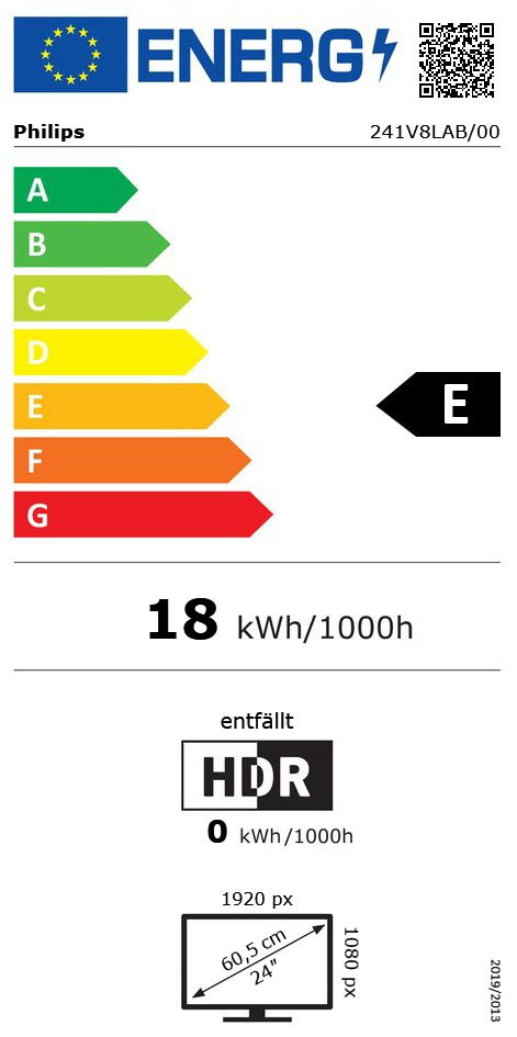 23,8" (60,47cm) Philips V-Line 241V8LAB schwarz 1920x1080 1xHDMI