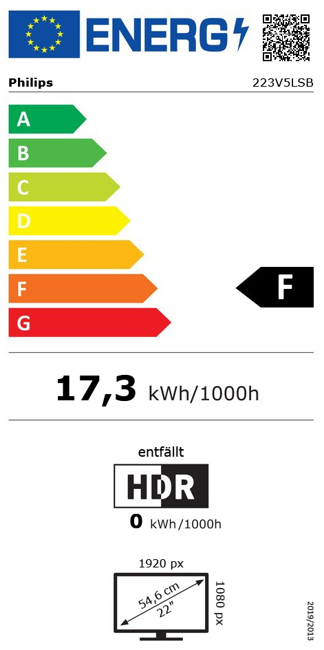 21,5" (54,61cm) Philips V-Line 223V5LSB schwarz 1920x1080 1xVGA