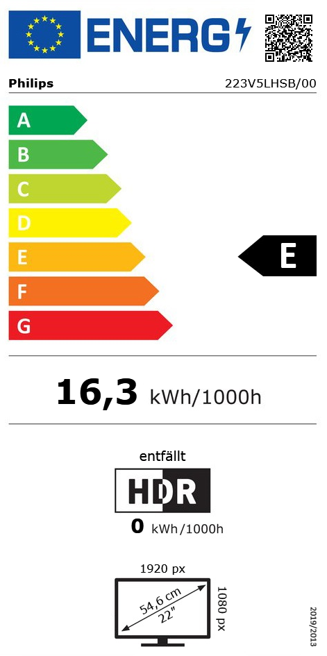 21,5" (54,61cm) Philips V-Line 223V5LHSB schwarz 1920x1080 HDMI