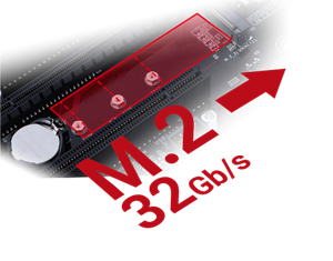 Einzigartige Geschwindigkeit von bis zu 32 Gb/s dank integriertem M.2.
