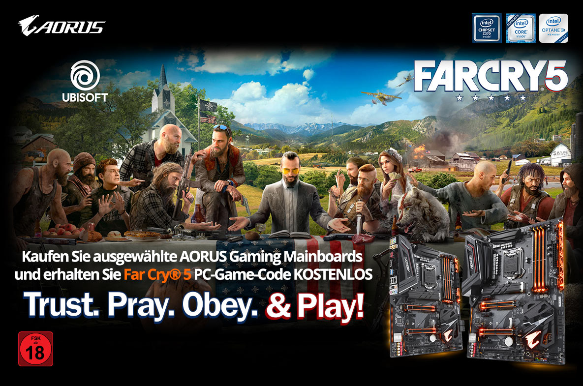 Kaufen Sie ausgewählte AORUS Gaming Mainboards und erhalten Sie Far Cry® 5 PC-Game-Code KOSTENLOS Kaufen Sie ausgewählte AORUS Gaming Mainboards und erhalten Sie Far Cry® 5 PC-Game-Code KOSTENLOS