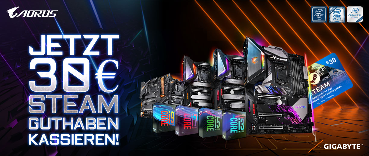GIGABYTE Z390 + GT10 CPU STEAM-Bundle - JETZT 30 € STEAM GUTHABEN KASSIEREN! GIGABYTE Z390 + GT10 CPU STEAM-Bundle - JETZT 30 € STEAM GUTHABEN KASSIEREN!
