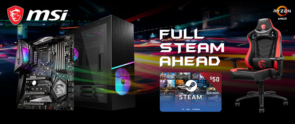 MSI FULL STEAM AHEAD - bis zu 50 Dollar Steam Gutschein beim Kauf eines MSI Aktionsproduktes MSI FULL STEAM AHEAD - bis zu 50 Dollar Steam Gutschein beim Kauf eines MSI Aktionsproduktes